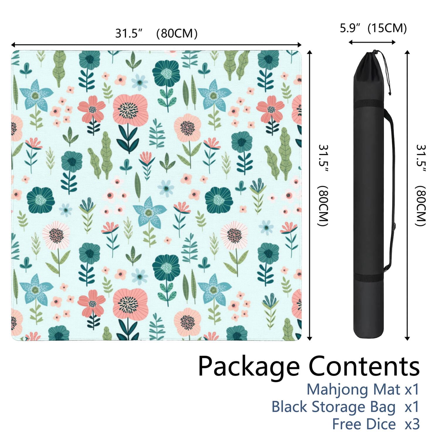 Floral Game Mat for Tables 31.5 Inch Square Rubber Material Ideal Surface for Playing Mahjong Also Works for Cards and Boards