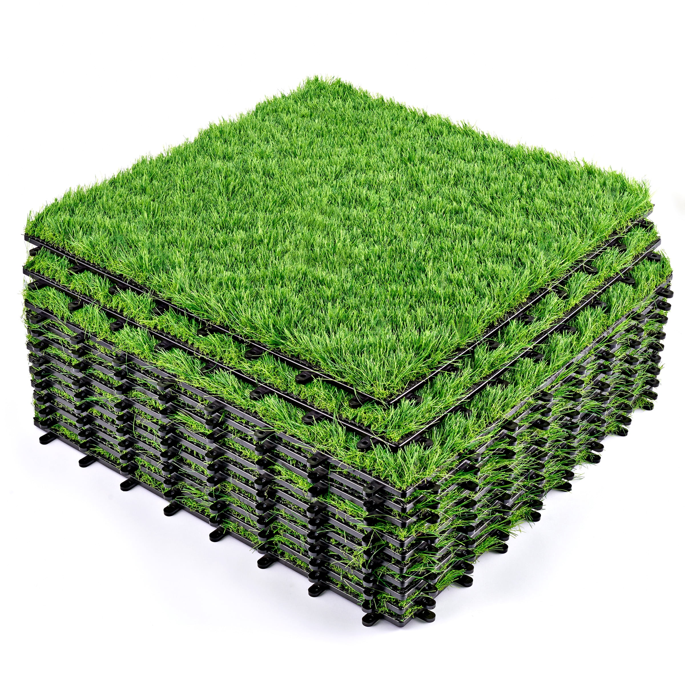 Sorbus 12pcs 24 Sq. Ft. Interlocking Artificial Grass Tiles – 24"x24" Turf Mats for Patio, Balcony, Deck, Pets & Dog Pee Pad – Self-Draining Outdoor Flooring, 8-Buckle System
