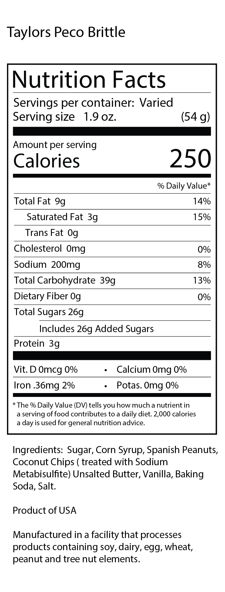 Taylors Candy, Handmade Peco Brittle, 6 Oz