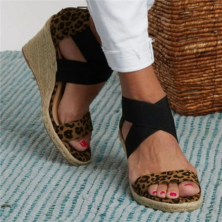 

Tangnade Women shoes Women s Ladies Fashion Girls Leopard Wedges Sandals Elastic Casual Shoes Black 35