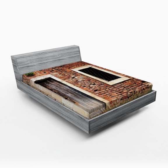 Ambesonne Rustic Fitted Sheet, Old House Door Brickwork, Full Size, Brown Cream Redwood