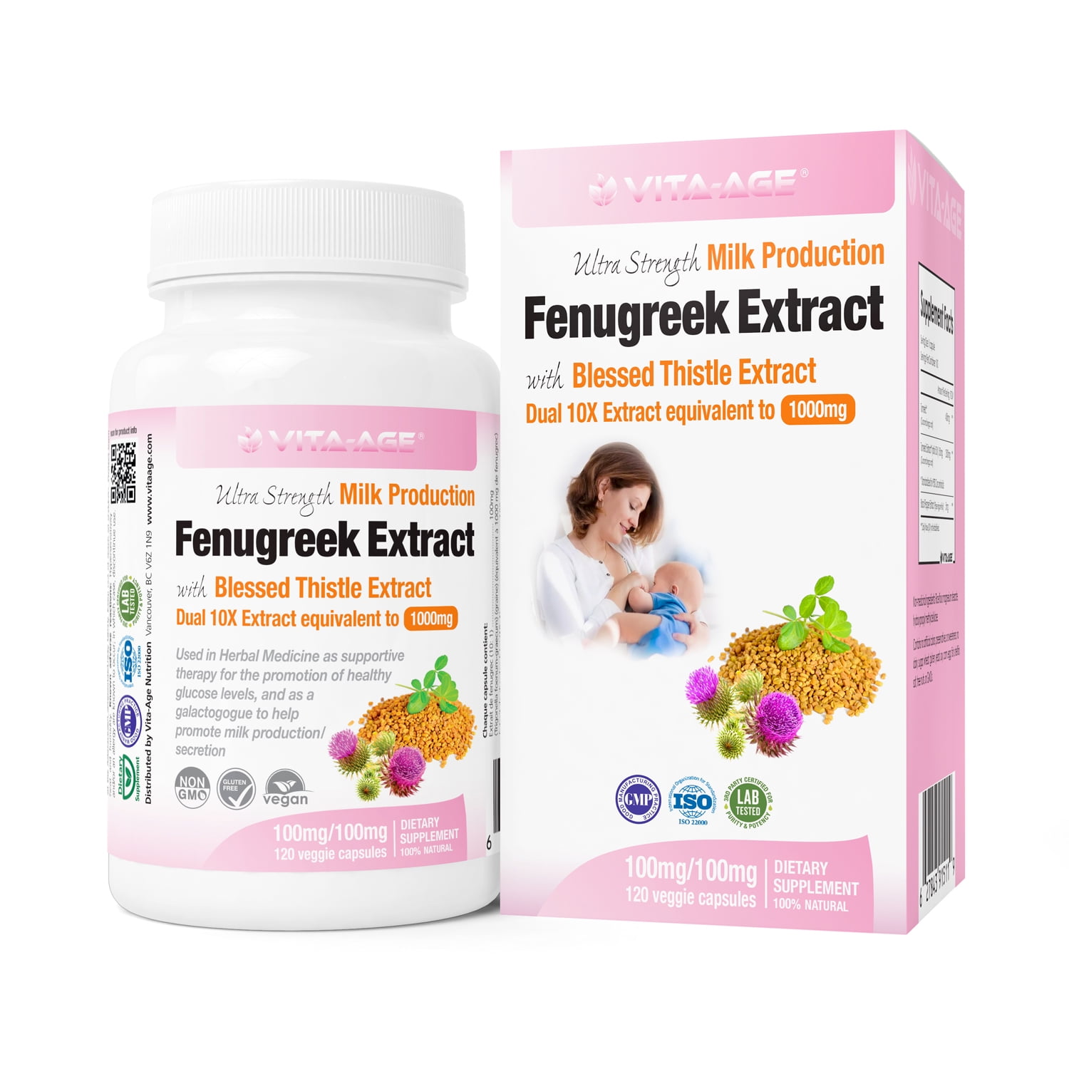 VitaAge Fenugreek Seed + Blessed Thistle, Supplement for Breastfeeding Mothers Increase Milk