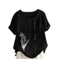 thumbnail image 2 of HongQid Womens Embroidered Tops Casual Summer Boho T Shirts Loose Fit Short Sleeve Linen Floral Blouses, 2 of 5