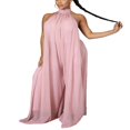 thumbnail image 2 of Women Sleeveless Halter Wide Leg Overall Boho Loose Jumpsuit Solid Color Backless Summer Retro Harem Pants, 2 of 4