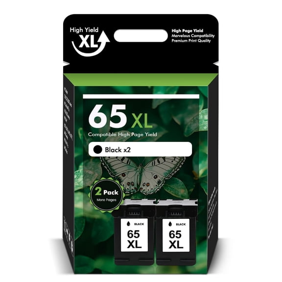 65XL Ink Cartridges Compatible for HP 65 65XL for Envy 5055 5052 5058 Deskjet 3755 2655 2652 3722 2622 2624 2620 (2 Pack Black)