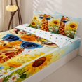 thumbnail image 3 of Castle Fairy Girls Cute Sunglass Giraffe Zipper Twin Comforter Sets with Fitted Sheet and 2 Pillowcases,Sunflower Wild Floral Sky Zipper Bedding Set,Brown Yellow Blue,Reversible,4-Piece, 3 of 6