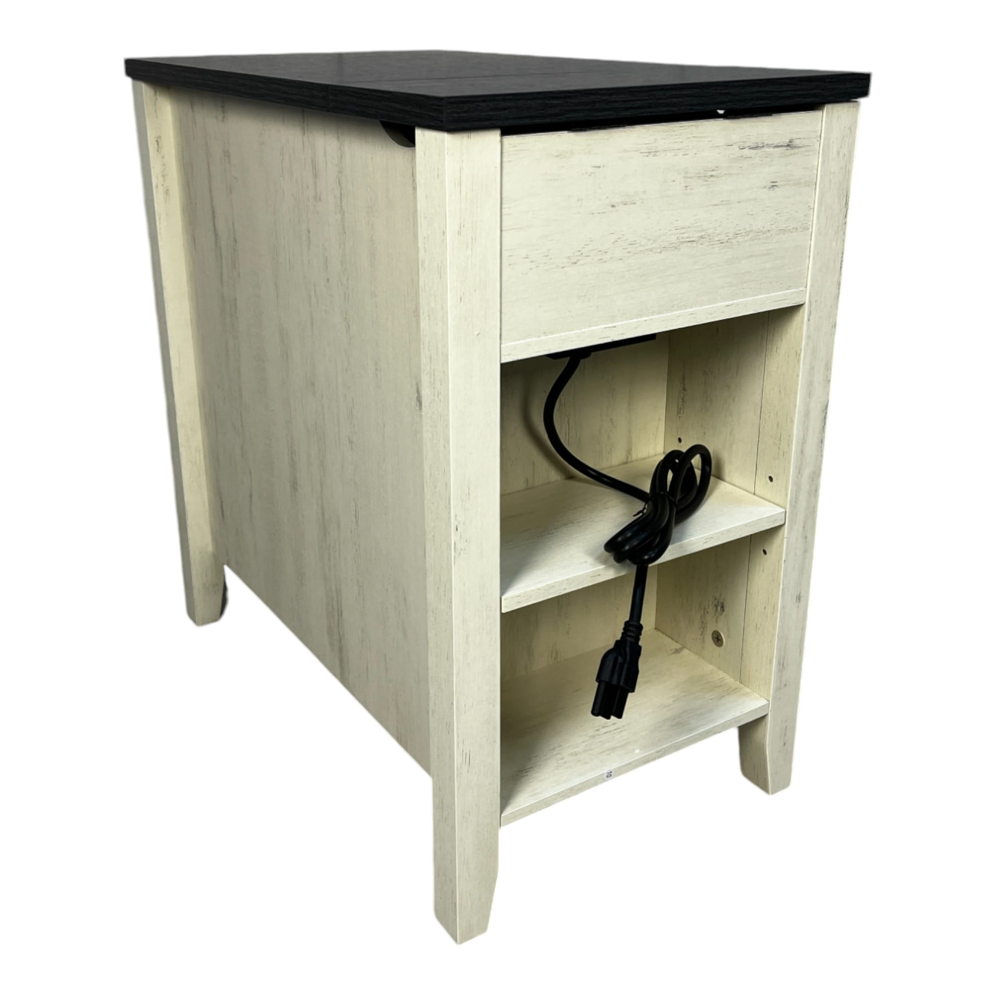 Farmhouse End Table Bedside Table with Charging Station,Night Stand with Barn Door and Drawer, Storage for Bedroom Living Room ,Bedside Table, White+Black color