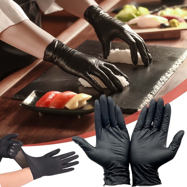 Guantes De Nitrilo 100 guantes de nitrilo negros para lavar platos,aptos para uso alimentario,limpieza doméstica y protección laboral. Guantes desechables gruesos. Rkxzt