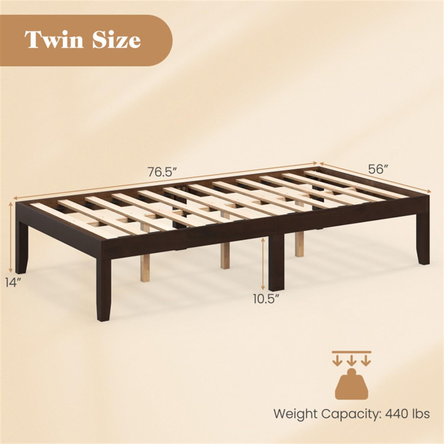 Demi Bonn Twin Size Bed Frame with Wooden Slats Support and Rubber Wood Legs, Acacia Wood Platform Bed Frame with Under Bed Storage, No Box Spring Needed, Brown