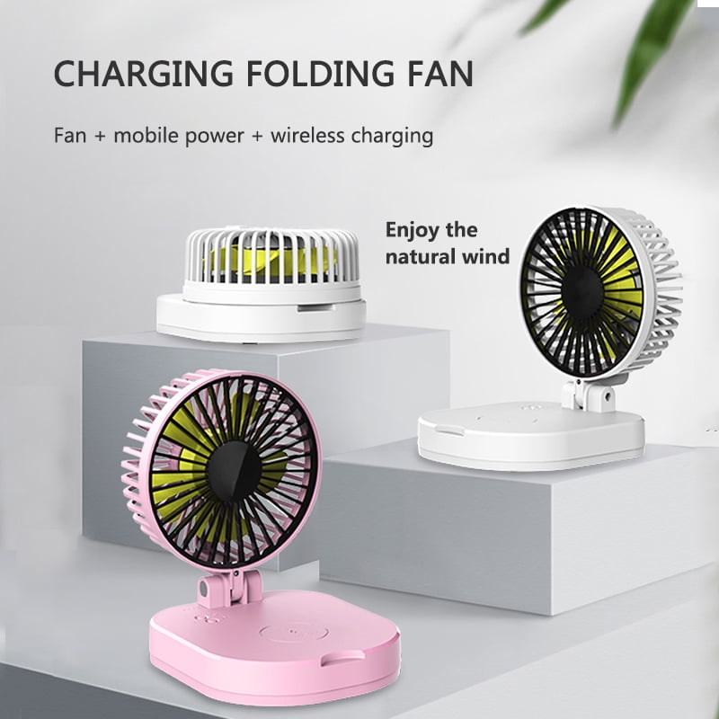 Color : White, Size : Ten Thousand mAh Air Cooling Fan USB Small Fan Folding Portable Mobile Power Mini Fan Wireless Charger 10000mAh 5000mAh Fan 