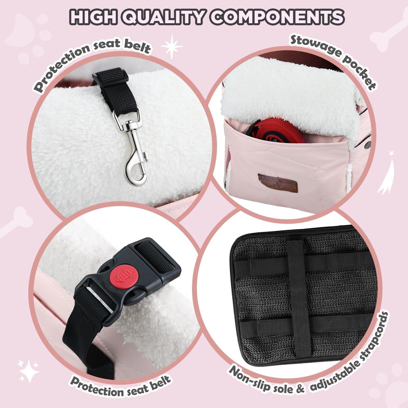 Center Console Dog Car Seat For Small Dogs Pu Leather Booster Washable Foldable With Safe Protection Hooks Adjustable Straps And Storage Pocket Pet Up To 15lbs-pink