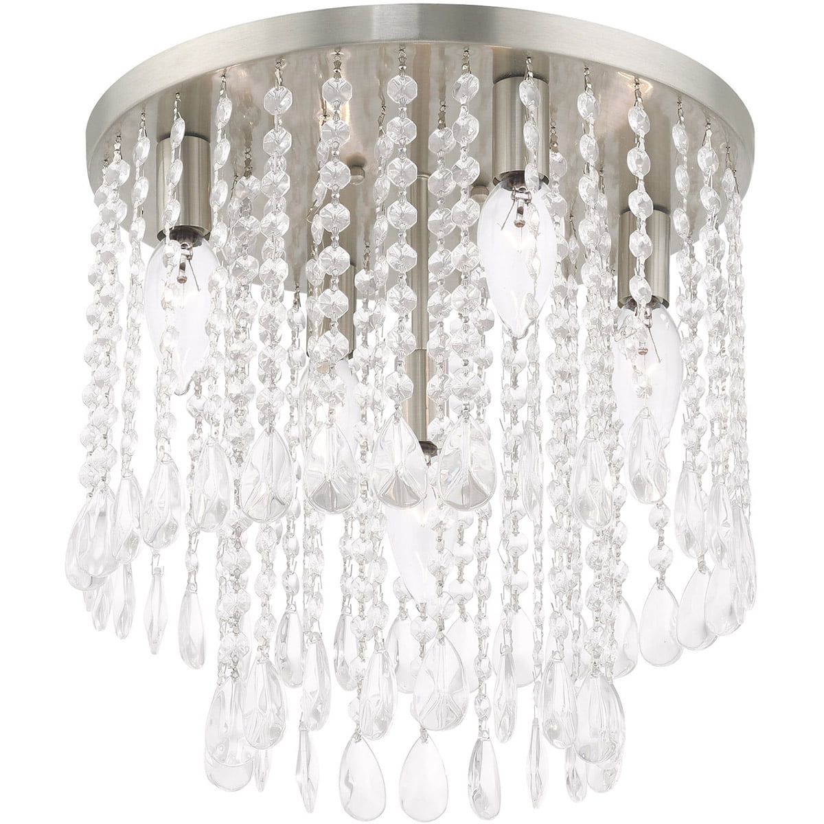 5 Light Brushed Nickel Ceiling Light fixture with Clear Crystals Shade