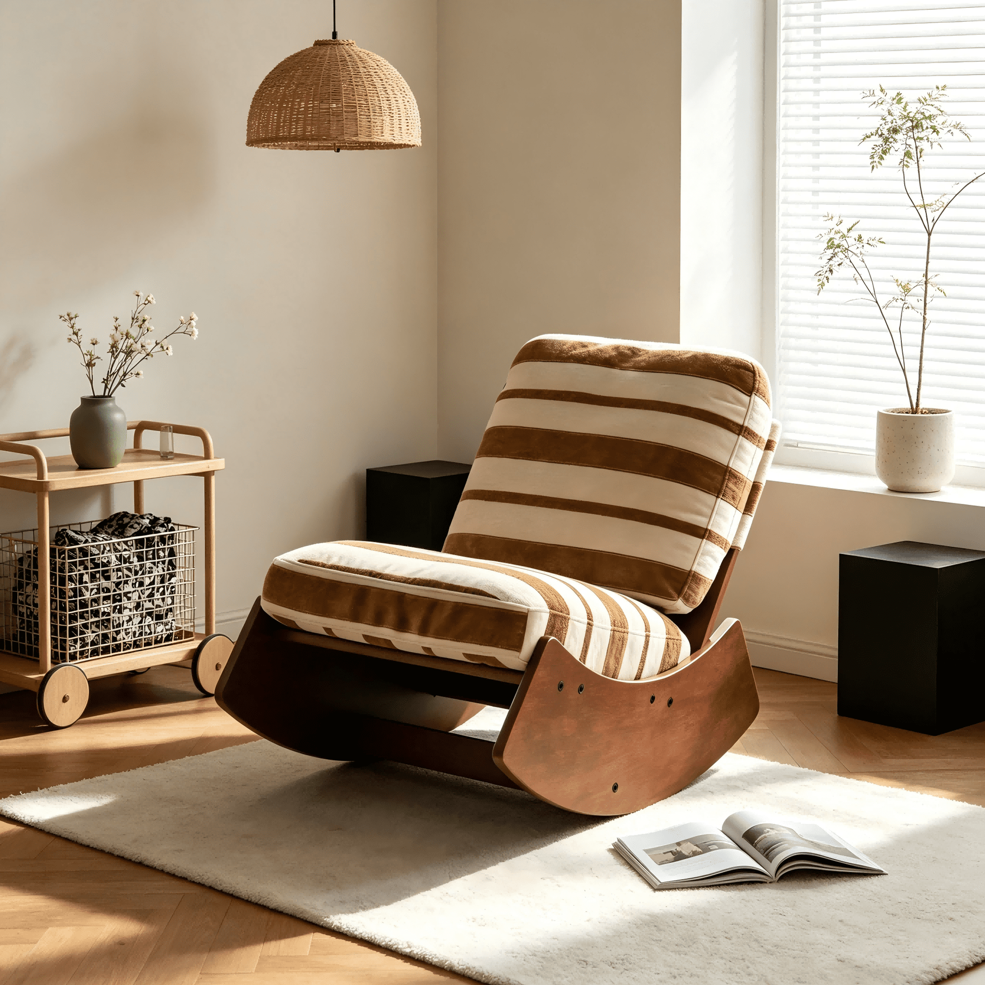 Comfortable Upholstered Glider Rocking Chair w/ Solid Wood Frame, Ideal Accent Reading Chair for Bedroom, Living Room, Multiple Settings