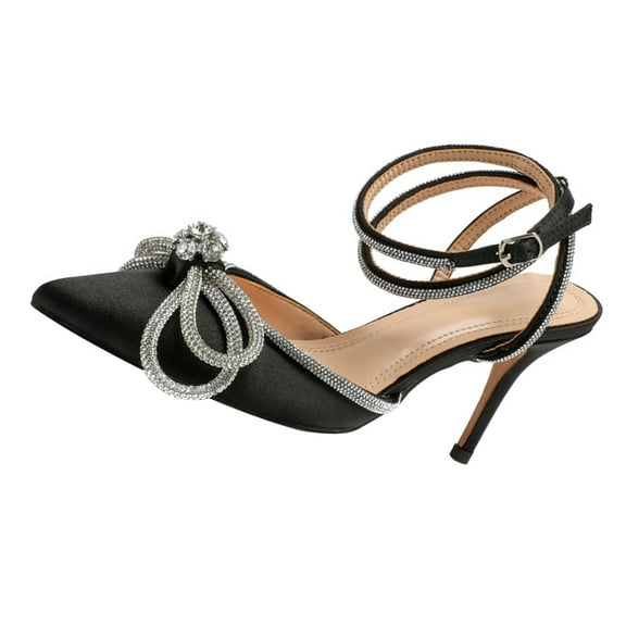 UPOUART 1Pair Lightweight Satin Heeled Sandals with Shiny Bow and Comfortable Sole