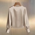 thumbnail image 7 of ManxiVoo Women Pearl Top Satin Long Sleeve Crew Neck Blouse Elegant Fall Work Shirt Luxe Feel Blouse L Size Beige, 7 of 7