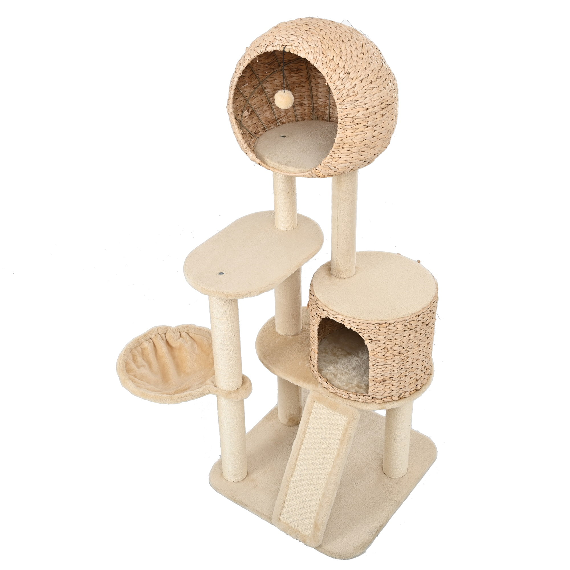 Pefilos 61" Cat Tree Tower for Indoor Cats, Plush Multi-Level Cat Condo with 1 Perches, 2 Caves, Cozy Basket and Scratching Board, Beige Pefilos 61" Cat Tree Tower for Indoor Cats, Plush Multi-Level Cat Condo with 1 Perches, 2 Caves, Cozy Basket and Scratching Board, Beige