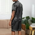 thumbnail image 4 of SROBPTY Mens Pajama Sets, Men Casual Solid Buttons Turn Down Collar Short Sleeve Shirts and Shorts Satin Pajamas Sets Black XXL, 4 of 4