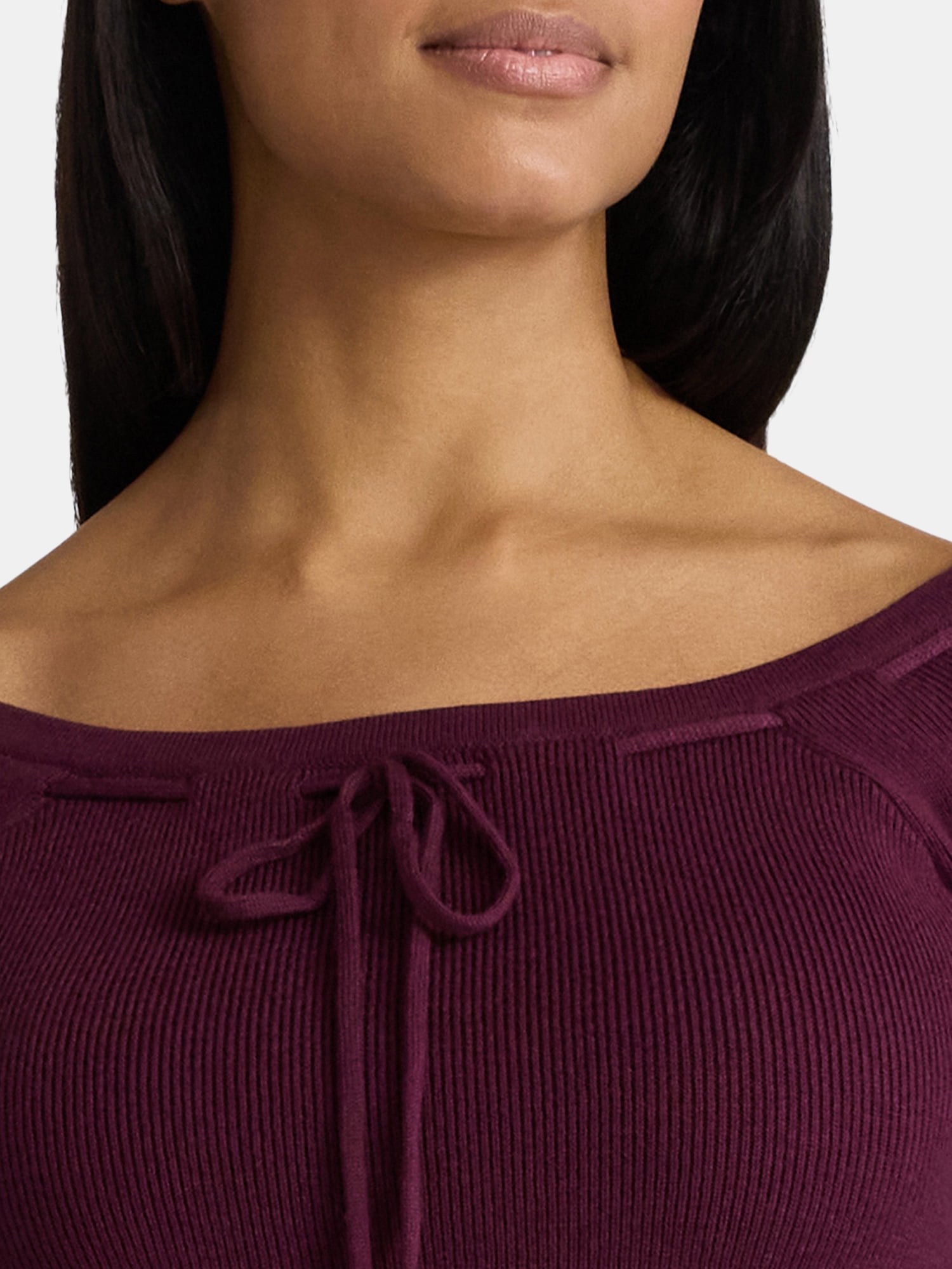 Madden NYC Women's Ribbon Top with Long Sleeves, Sizes XXS-XXL