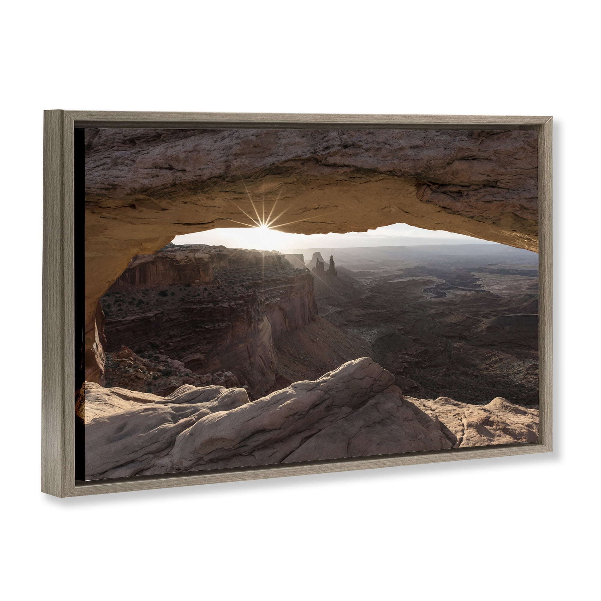 Stupell Industries Peeking Through Desert Arch Landscape & Nature Photography Brown Floater Framed Canvas Art Print Wall Art, 31 x 21