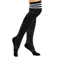 thumbnail image 6 of Ladies Knee Socks with Stripes And Rhinests, Cotton Overknee Socks Long Women Socks 65cm - Black with White Stripe, free size, 6 of 10
