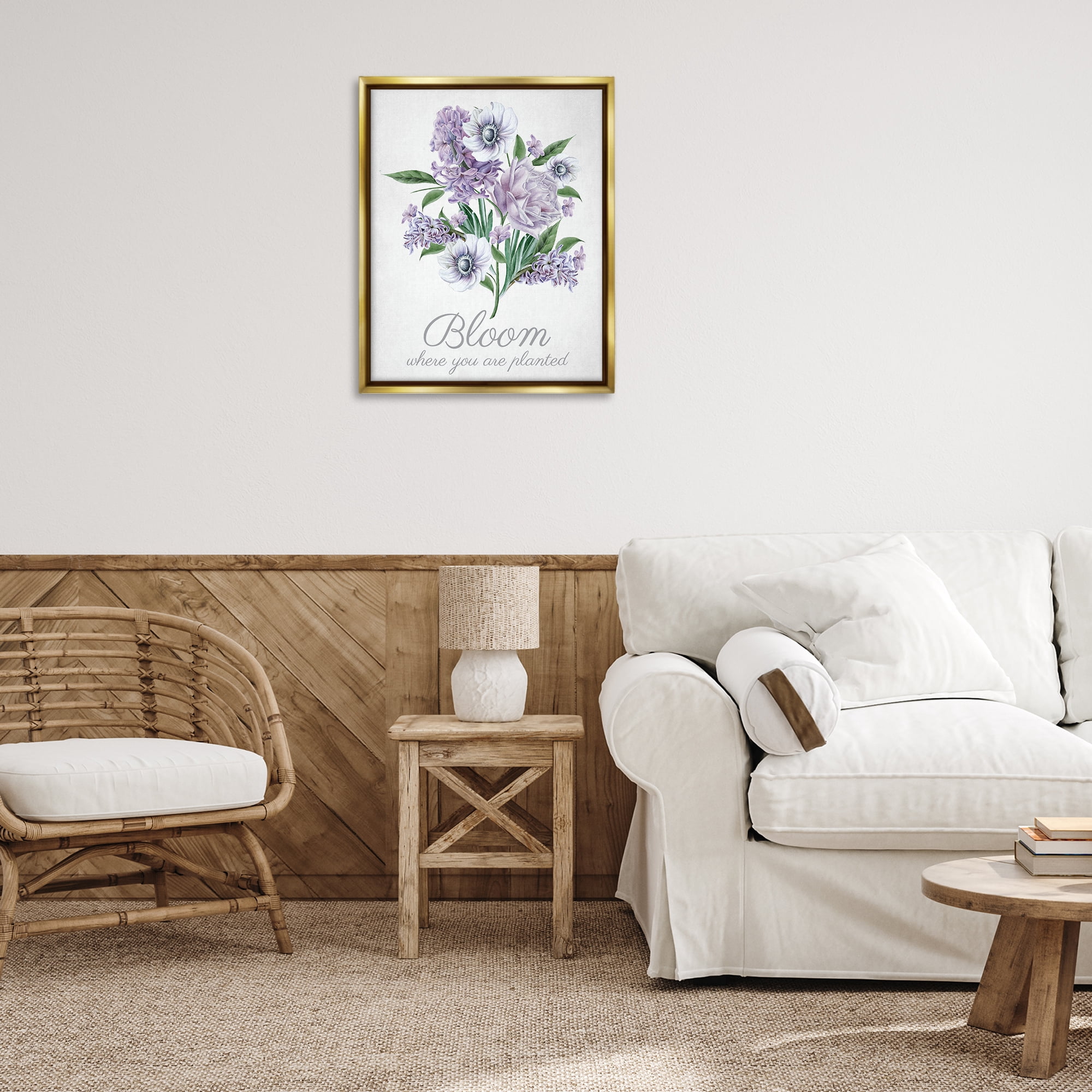 Stupell Industries Vintage Bloom Phrase Botanical & Floral Painting Gold Floater Framed Art Print Wall Art, 25 x 31