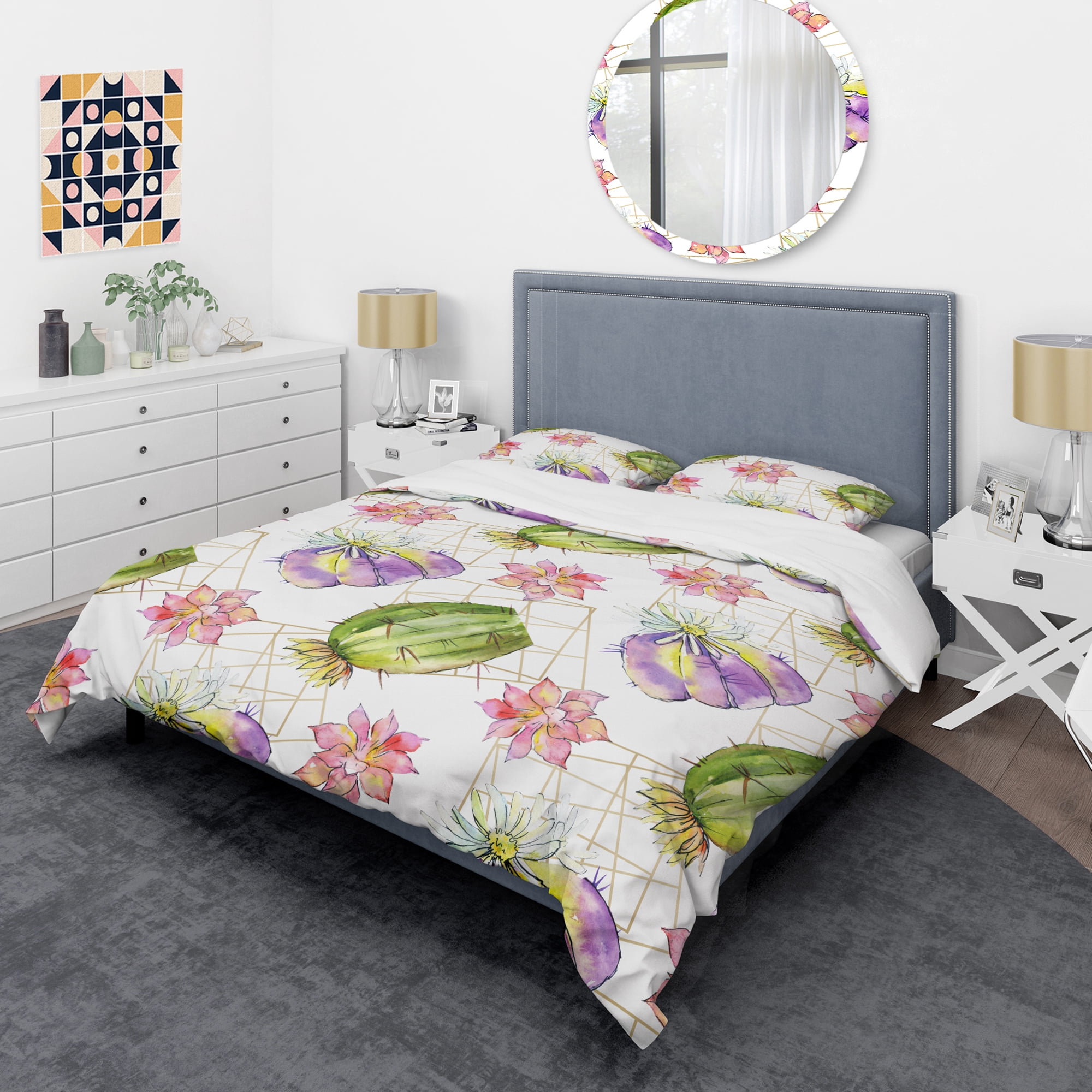 Designart 'Green Cactus Pattern' Mid-Century Modern Duvet Cover Set