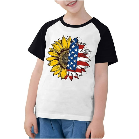 ZACPNCV Flag Shirt for Kids Boys USA Flag T-Shirt 4th of July Shirt Patriotic Tee Tops Independence Day Gifts Black 7-8 Years