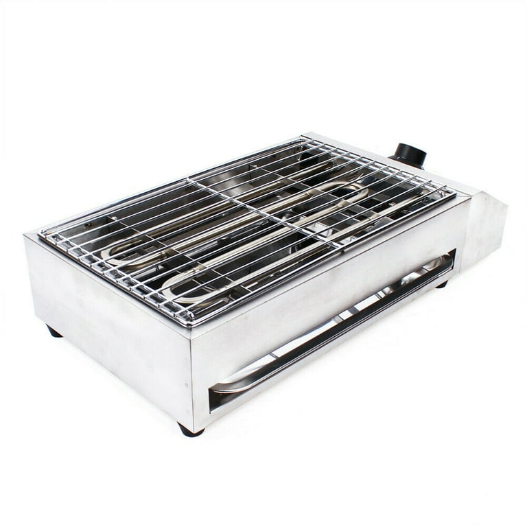 Flkoendmall Electric Smokeless Grill, Stainless Steel Barbecue Oven Grill Electric Grill with Oil Drip Pan, Size: 59.00*32.00*16.00 cm, Silver