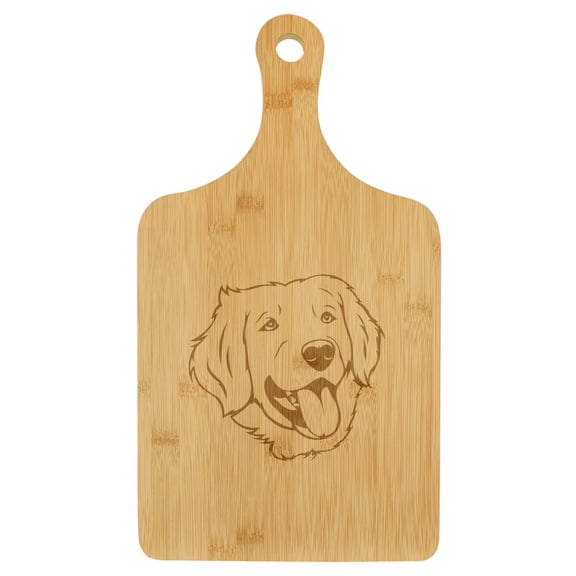 Charcuterie Board With Handle Cheese Board Bamboo Cutting Board Gift Golden Retriever Face (Standard 15.5” x 9”)