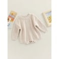 thumbnail image 3 of Gzhioc Infant Baby Boys Girls Fall Romper 0 3 6 9 12 18 24 Months Knitting Ribbed Surface Round Neck Long Sleeve Solid Color Crotch Button Bodysuit, 3 of 9