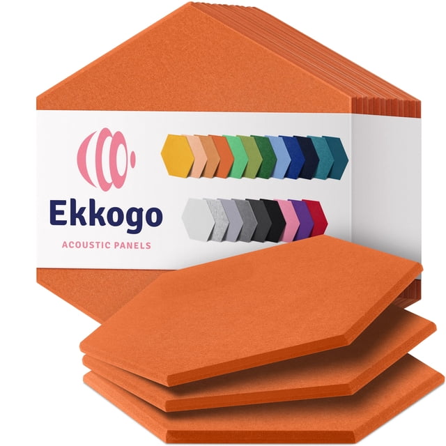 Paneles acústicos Ekkogo de pared insonorizados, paquete de 12 unidades, 30 x 26,5 x 1 cm, color naranja