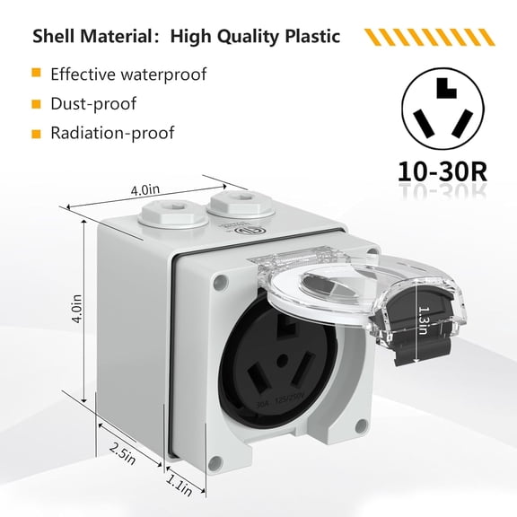 30Amp Power Outlet Box,NEMA 10-30R Receptacle 125/250Volt,Outdoor dustproof and Weatherproof.No Grounding, Outlet for Electric Dryers, Heavy Duty Industrial Grade Power Receptacle.ETL Listed.$$