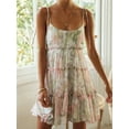 thumbnail image 2 of Women'S 2025 Summer Floral Mini Dress Bohemian Flowy Dress Short Sleeveless Ruffle Spaghetti Strap Dress Pink Green XL, 2 of 8