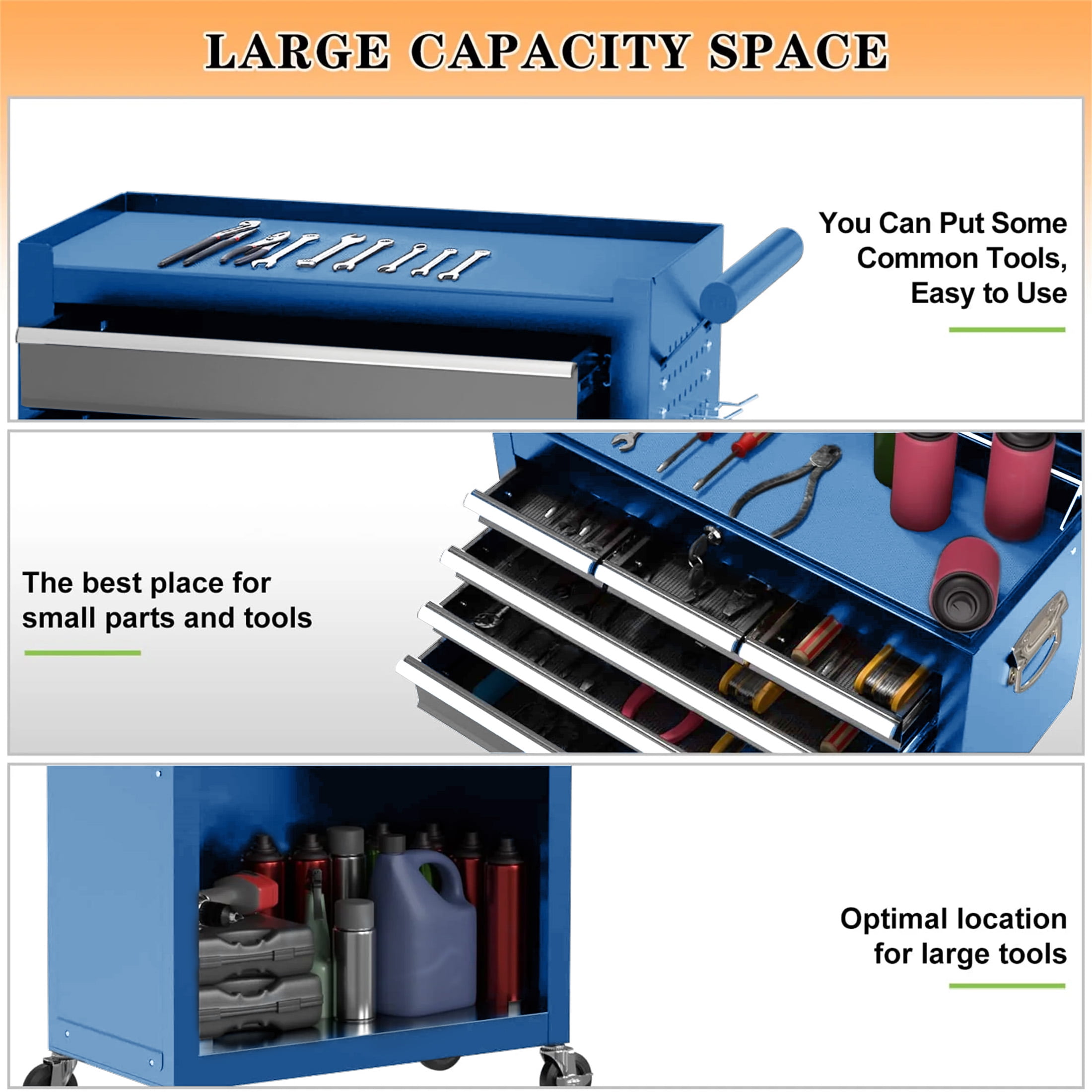 Aukfa Tool Chest, 2 in 1 Steel Rolling Tool Box & Cabinet on Wheels for Garage, 8-Drawers, Blue&Gray