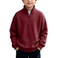thumbnail image 2 of Lutiedan Quarter Zip Sweatshirts for Boys Waffle Knit Baggy Pullover Tops Long Sleeve Mock Neck Fall Sweatshirts Size 3-14,Wine, 2 of 8