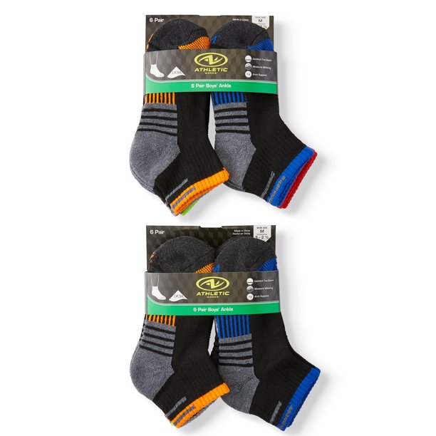 Athletic Works Athletic Works Boys Socks, 12 Pack Ankle, Sizes SL