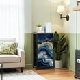 thumbnail image 2 of Boho Dresser for Bedroom with 4 Storage Drawers abstract blue agate golden veins white marble fake painted artificial Dressers Chest of Drawers Steel Framed Fabric Closet Organizers for Entryway, 2 of 7
