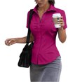 thumbnail image 2 of UDAUDU Button Down Shirts for Women Short Sleeve Casual Business Work Fitted Collared Blouse Office Basic Summer Tops Hot Pink L, 2 of 7