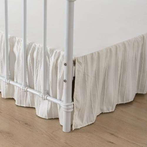 Bed Skirt King Size, Ruffled Bed Skirts with Split Corners, King Bed Skirt 16 Inch Drop, Striped, Ivory, 16" King