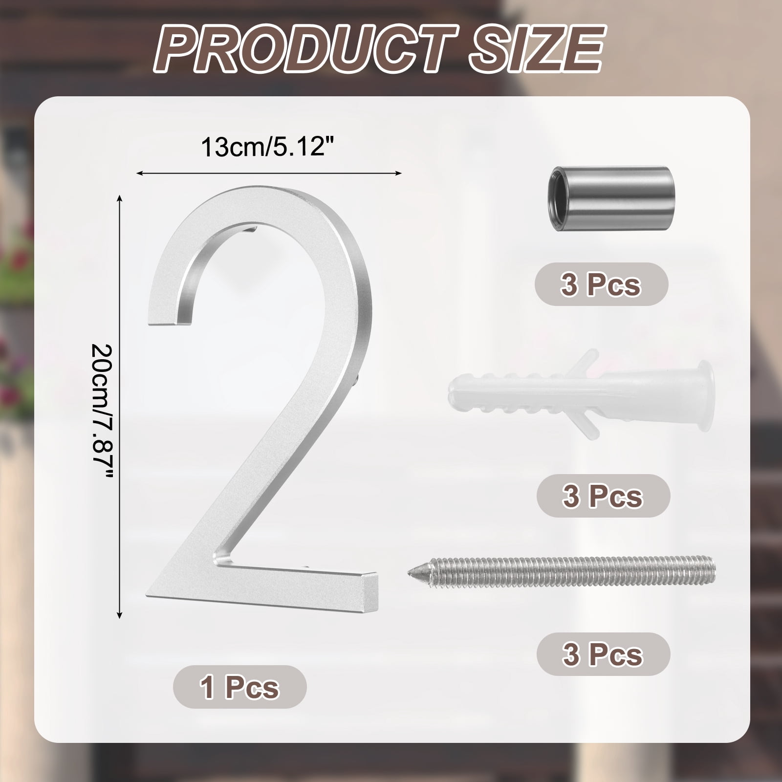 Uxcell 8" Solid Aluminum Floating House Numbers for Outside Address(Number 2, Silver)