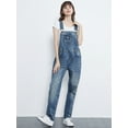 thumbnail image 3 of Womens Vintage Wash Straight Leg Denim Overalls With Pocket Bib, 3 of 3