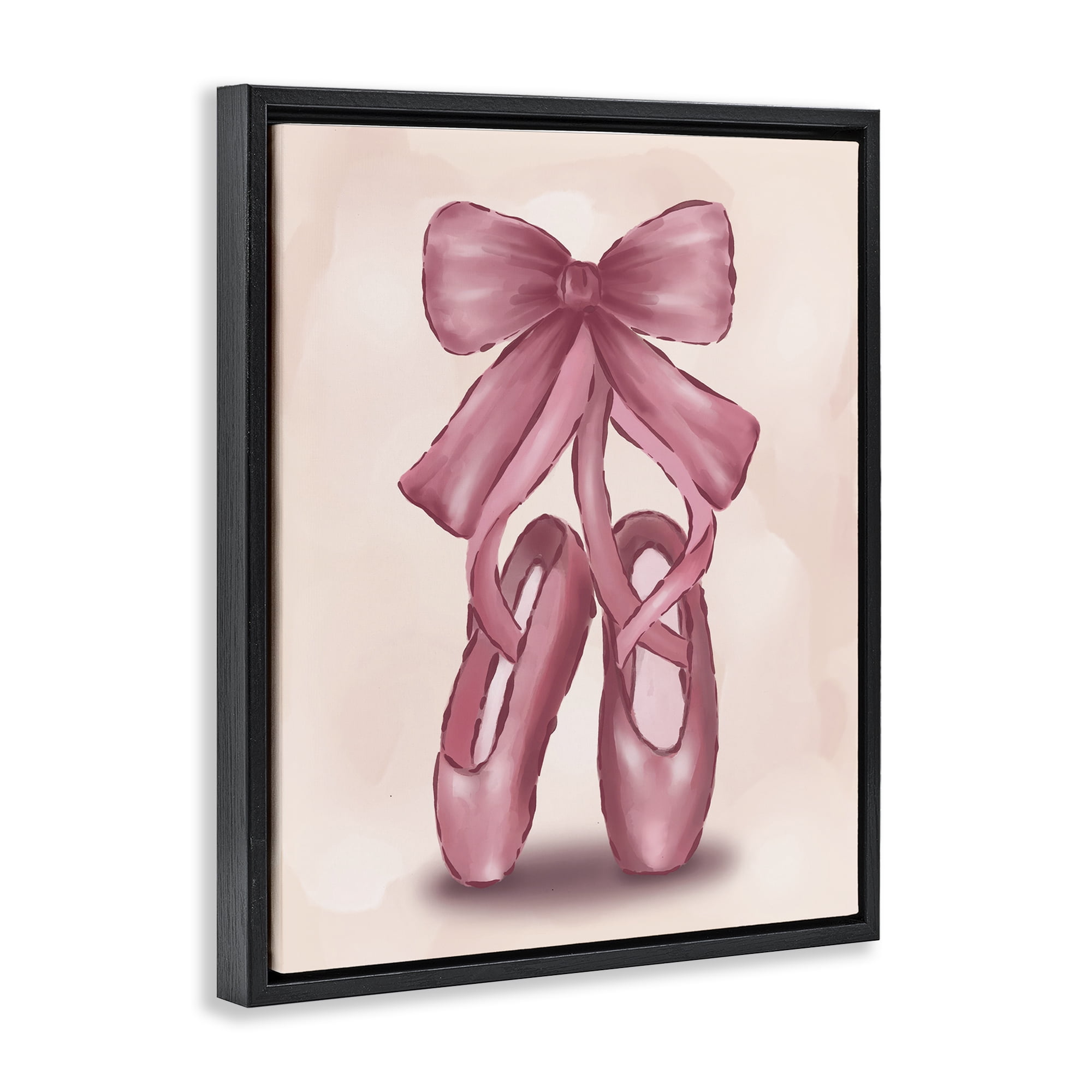 Stupell Industries Ballet Slippers Bow Entertainment Painting Black Floater Framed Canvas Art Print Wall Art, 17 x 21