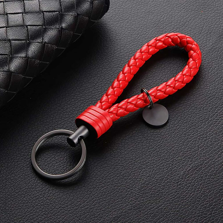 Turcee Leather Car Keychain,Weave Leather Car Key Fob,Car Accessories Key  Ring & Anti-Lost D-Ring & Screwdriver,for Men and Women (Blue)