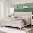 thumbnail image 7 of Historyli FULL Size Bed Frame,Corduroy Upholstered King Bed Frame with Wingback Headboard,No Box Spring Needed,Solid Wooden Slats,Noise Free,White/Wooden Feet, 7 of 7