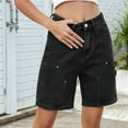 thumbnail image 4 of Vintage Knee Length Baggy Jorts with Pockets Cargo Shorts for Women High Waisted Y2k Streetwear Fashion Black Grey XL, 4 of 9