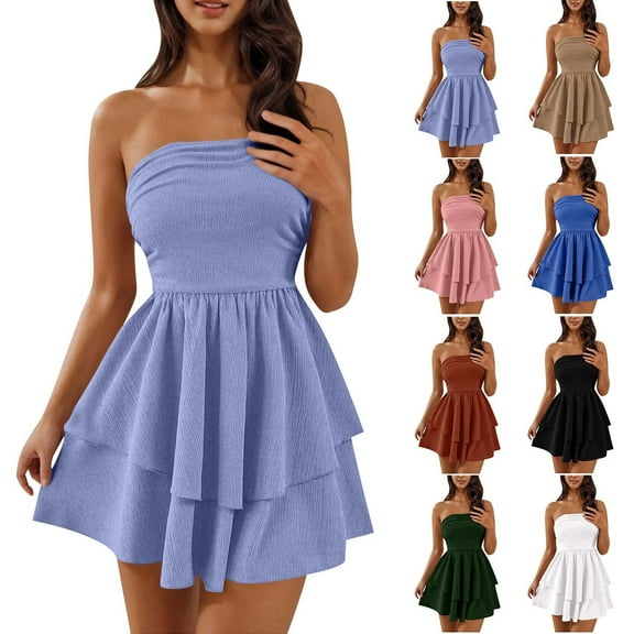 Summer Dresses for Women 2025, Ladies Fashion Sleeveless Dress Solid Dress Short Mini Dresses(Black,S)