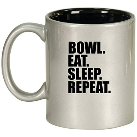 

Ceramic Coffee Tea Mug Cup Bowl Eat Sleep Repeat (Silver)