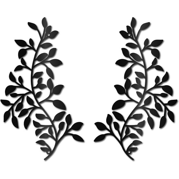 2Pcs Tree Leaf Metal Wall Decor Black Metal Wall Art Rustic Vine Olive Branch Leaf Wall Art Hanging Sculpture Branch Wall Decoration for Living Room Home Office Hallway Balcony 11.8x7Inch DIY