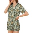 thumbnail image 3 of SKQIT Ensembles de Pyjama à Manches Courtes pour Femmes, 2 Pcs en Satin Doux Imprimé Mignon Chemise Boutonnée et Shorts, 3 of 8
