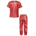 thumbnail image 2 of Alvivi Kids 2 Piece Dance Outfit Shorts Sleeve Shiny Metallic T-shirt with Pant Set Jazz Hip-hop Costume Red 2-3, 2 of 5
